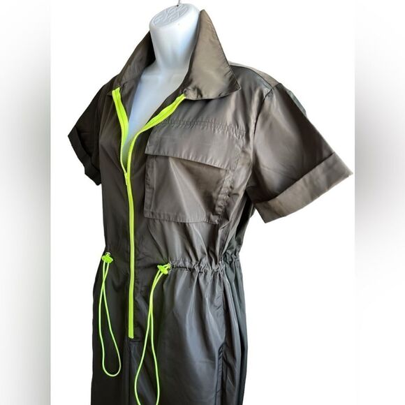 NWT OLIVE GREEN Jumpsuit with Neon Highlights - Picture 2 of 9